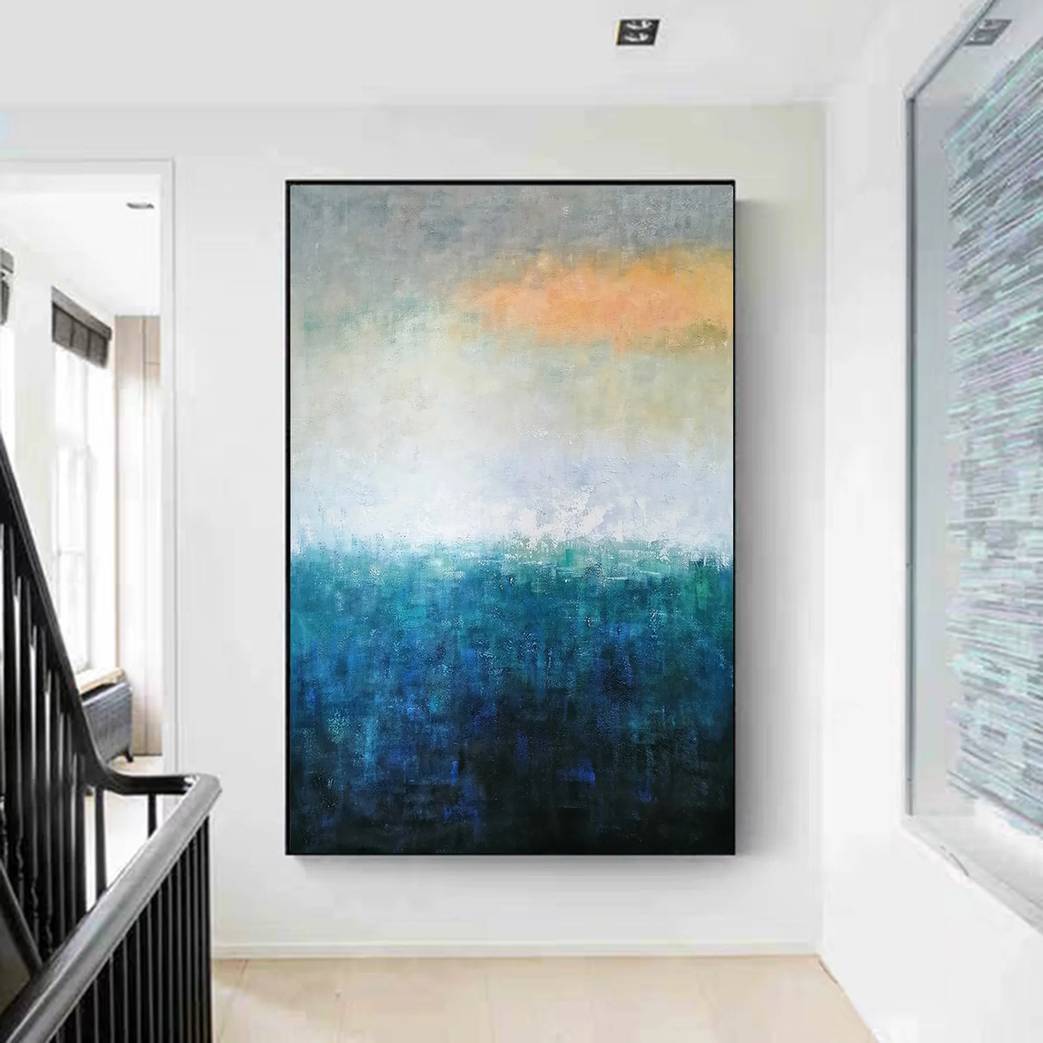 Navy Deep Yellow Abstract Canvas Artwork V8CEB wall art